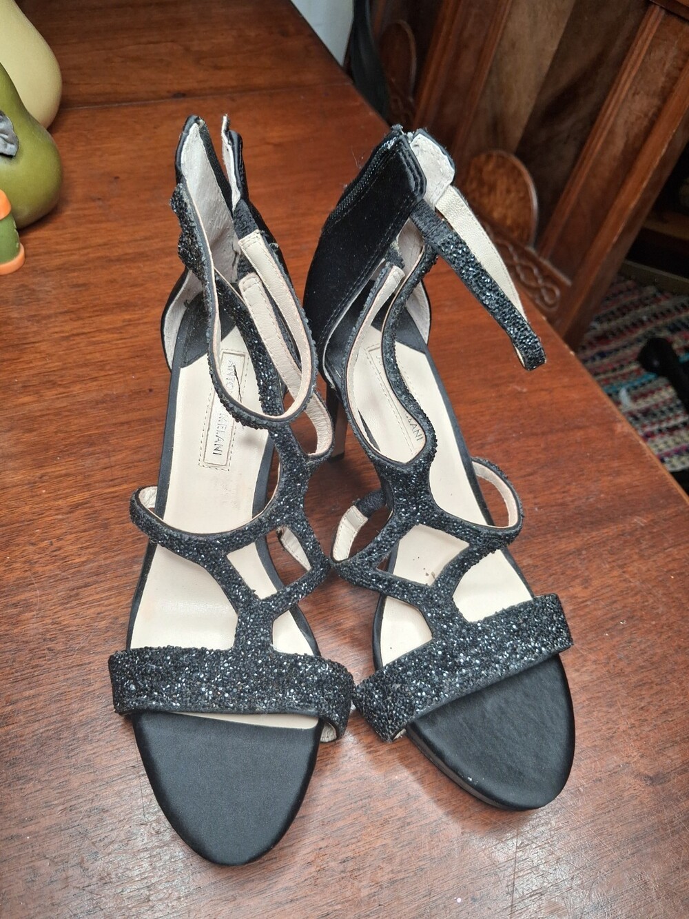 Antonio Melani Black Women's Glitter Cage Stiletto Heels Shoes -- Size US 9M